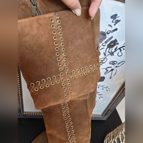 Michael Kors Malin Over The Knee Boots Brown And Gold Suede Boots Size 9 - Picture 9 of 11